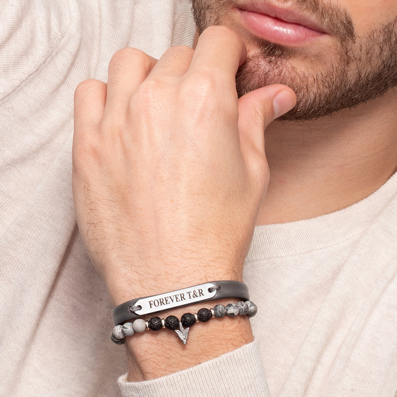 Vnox Free Custom Personalized Bracelets for Men, Leather Wristband with  Beads | eBay